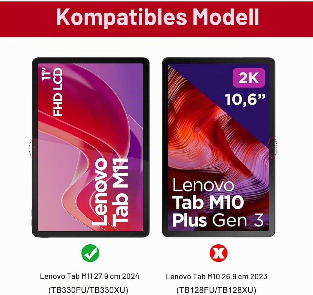 Tastatur Hülle für Lenovo Tab M11 11 Zoll 2024, QWERTZ Deutsches Tastatur mit Magnetisch Abnehmbarer