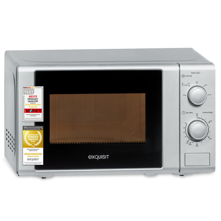 Exquisit Mikrowelle MW 802 si | 700 W Leistung | 20 L Garrraum | 5 Leistungsstufen | Timer | Drehtel