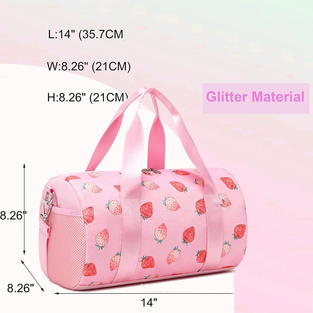 Sporttasche Kinder Mädchen Tanztasche Ballett Tasche Erdbeere Glitzer Schwimmtasche Mädchen mit Nass