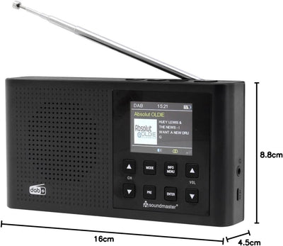 Soundmaster DAB165SW DAB+ UKW tragbares Radio Digitalradio eingebauter Akku Kopfhörerbuchse Farbdisp