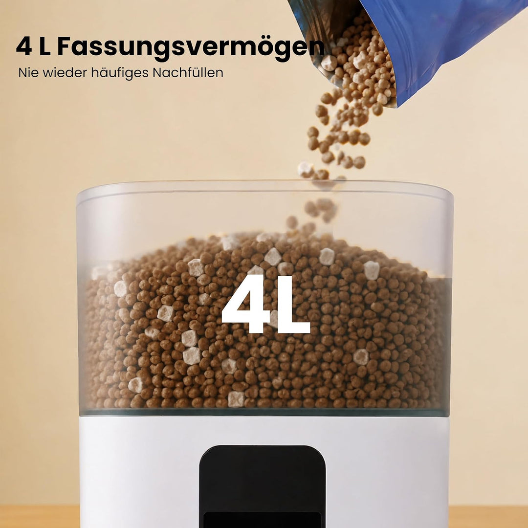 Futterautomat Katze, 4L Katzenfutter Automat, 2,4 G WiFi Katzen Futterautomat mit APP Steuerung, Fut