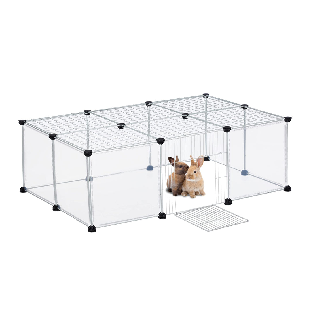 Relaxdays Freilaufgehege, HBT 37 x 110 x 75 cm, Freigehege mit Tür, Abdeckung, DIY Kleintiergehege,