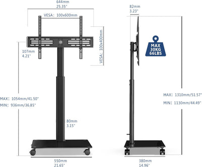 FITUEYES TV Ständer Rollbar TV Rollwagen Standfuss Fernsehstand höhenverstellbar schwenkbar für 32 b