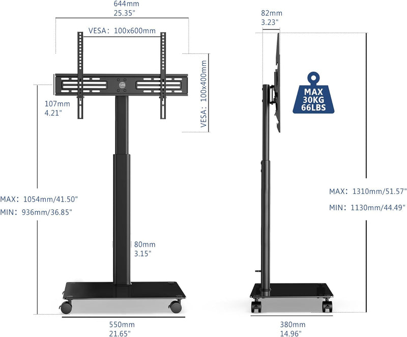 FITUEYES TV Ständer Rollbar TV Rollwagen Standfuss Fernsehstand höhenverstellbar schwenkbar für 32 b