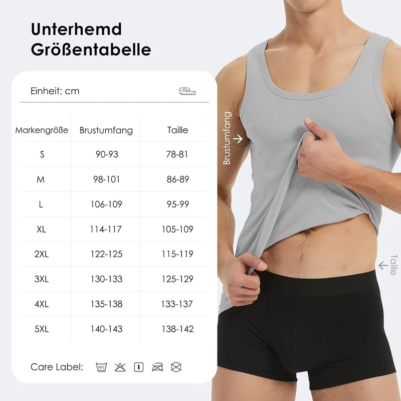 YouShow Unterhemd Herren 3/5er Pack 100% Baumwolle Tank Top Feinripp M 1*schwarz + 1*weiss + 1*grau