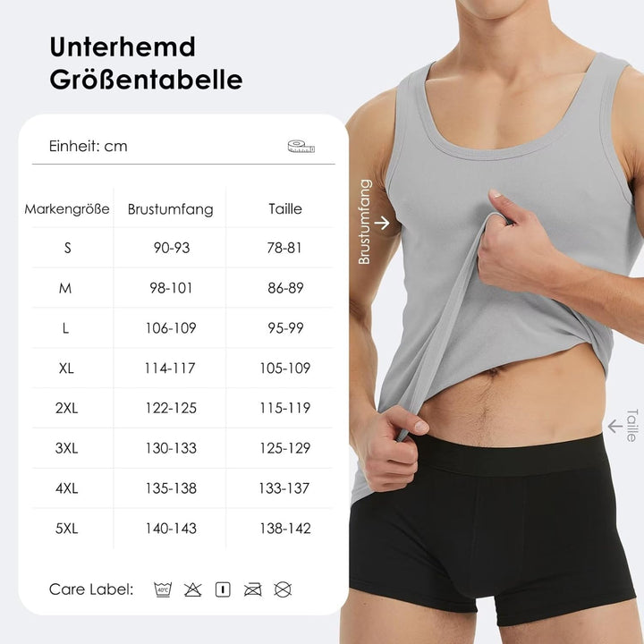 Unterhemd Herren 3/5er Pack 100% Baumwolle Tank Top Feinripp, S 5*weiß