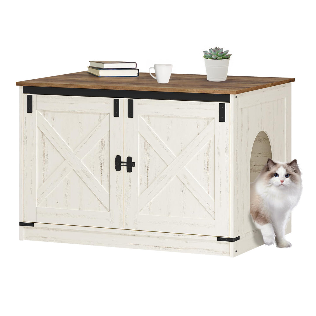 Hzuaneri Katzenklo Schrank, Katzenschrank, Katzentoilette mit Herausnehmbarer Trennwand, Katzenhaus,