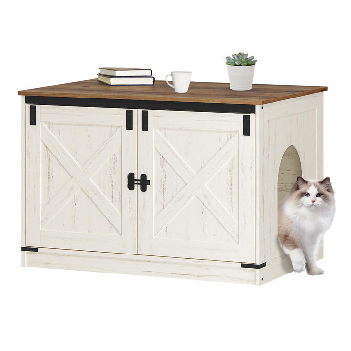 Hzuaneri Katzenklo Schrank, Katzenschrank, Katzentoilette mit Herausnehmbarer Trennwand, Katzenhaus,
