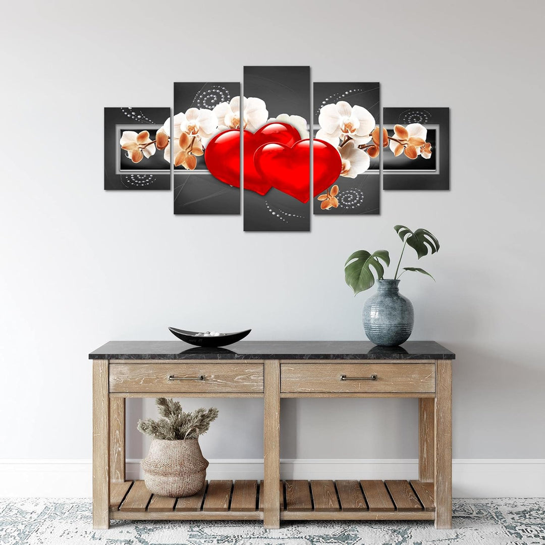 Runa Art Wandbilder Blumen Orchidee 5 Teilig Bild auf Vlies Leinwand Deko Wohnzimmer Herz Schwarz Gr