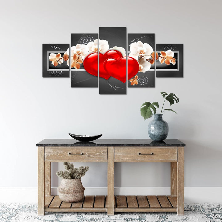 Runa Art Wandbilder Blumen Orchidee 5 Teilig Bild auf Vlies Leinwand Deko Wohnzimmer Herz Schwarz Gr