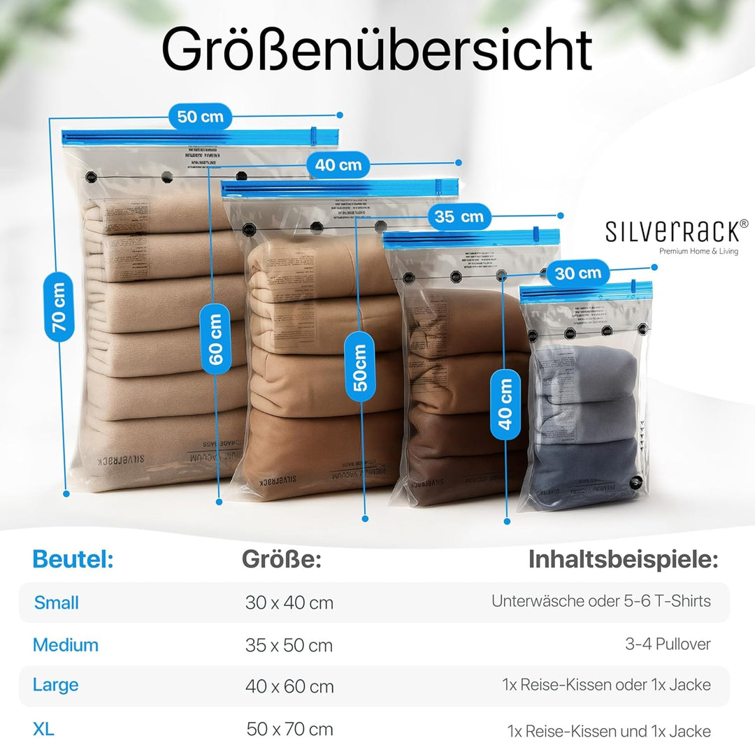 SilverRack Vakuumbeutel Reise zum Rollen [12 Stück] in 3 Grössen (4x 35x50 cm / 4x 40x60 cm / 4x 50x