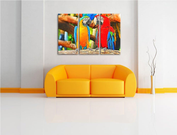 Verliebtes Papageienpärchen3-Teiler Leinwandbild 120x80 Bild auf Leinwand, XXL riesige Bilder fertig
