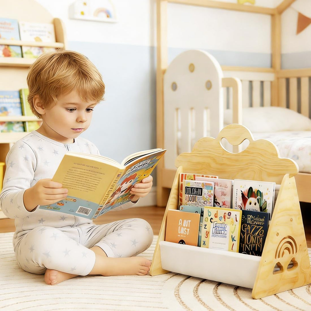 CEWROM Kinder Bücherregal Holz, Montessori Bücherregal Kinder, Kinderregal mit 2 Ebenen, offenes Kin