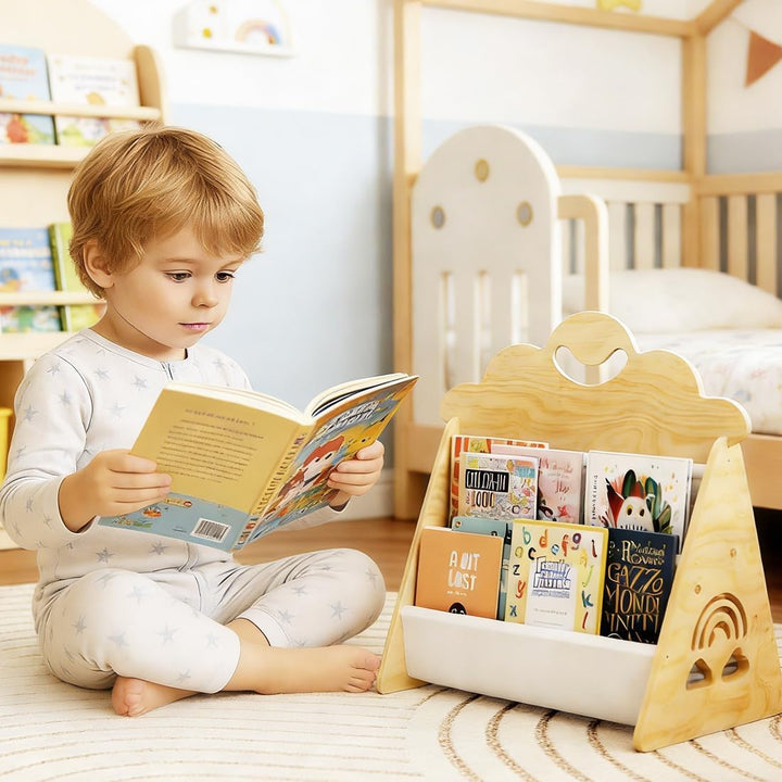 CEWROM Kinder Bücherregal Holz, Montessori Bücherregal Kinder, Kinderregal mit 2 Ebenen, offenes Kin