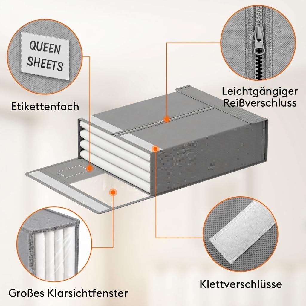 Lifewit 6 Stück Bettlakenbeutel, Faltbarer Bettwäsche-Organizer für Bettlaken mit Klarsichtfenster,