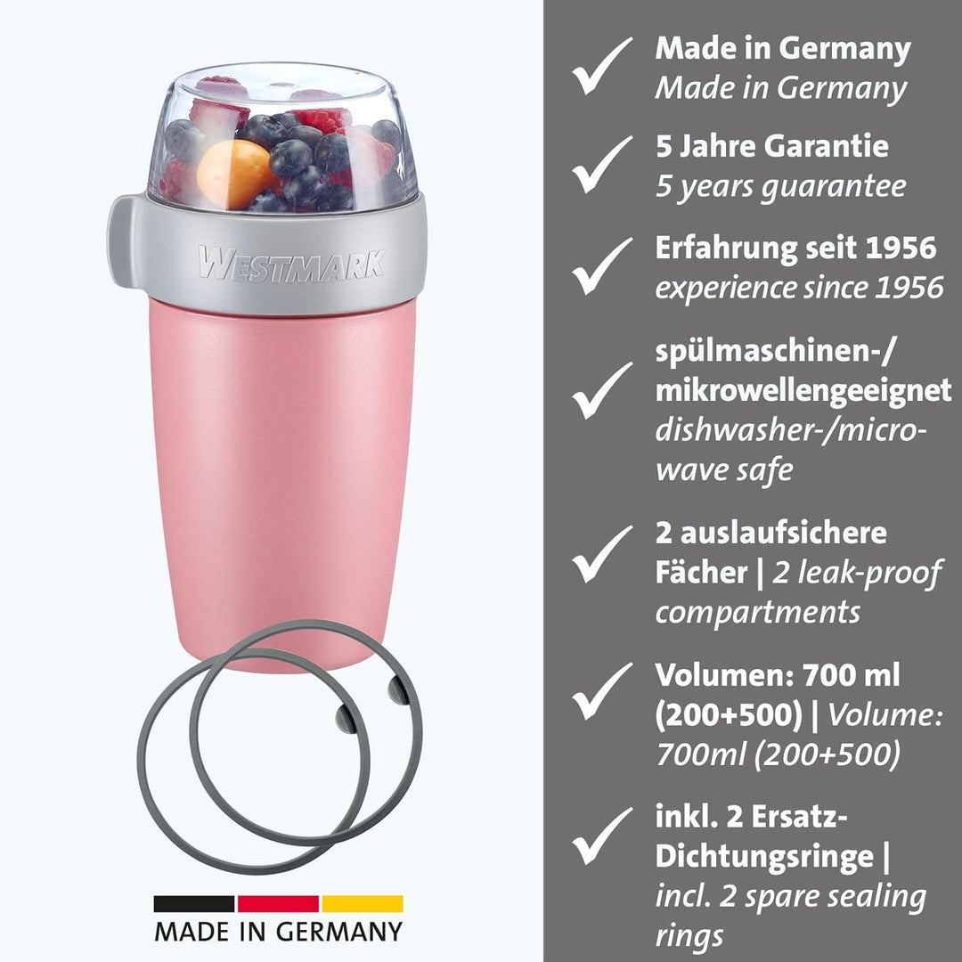 Westmark Müslibecher/Lunchpot Set – 2 auslaufsichere Fächer: 200 ml +500 ml, 2 Ersatzdichtungsringe,