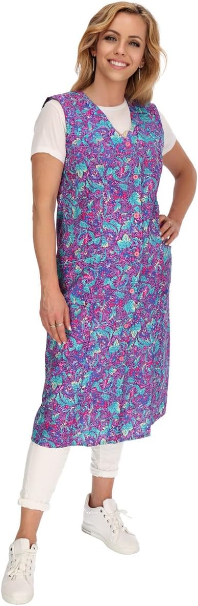 Knopfkittel Baumwolle bunt Kochschürze Hauskleid Kittel Schürze ohne Arm 38 bordeauxviolett, 38 bord