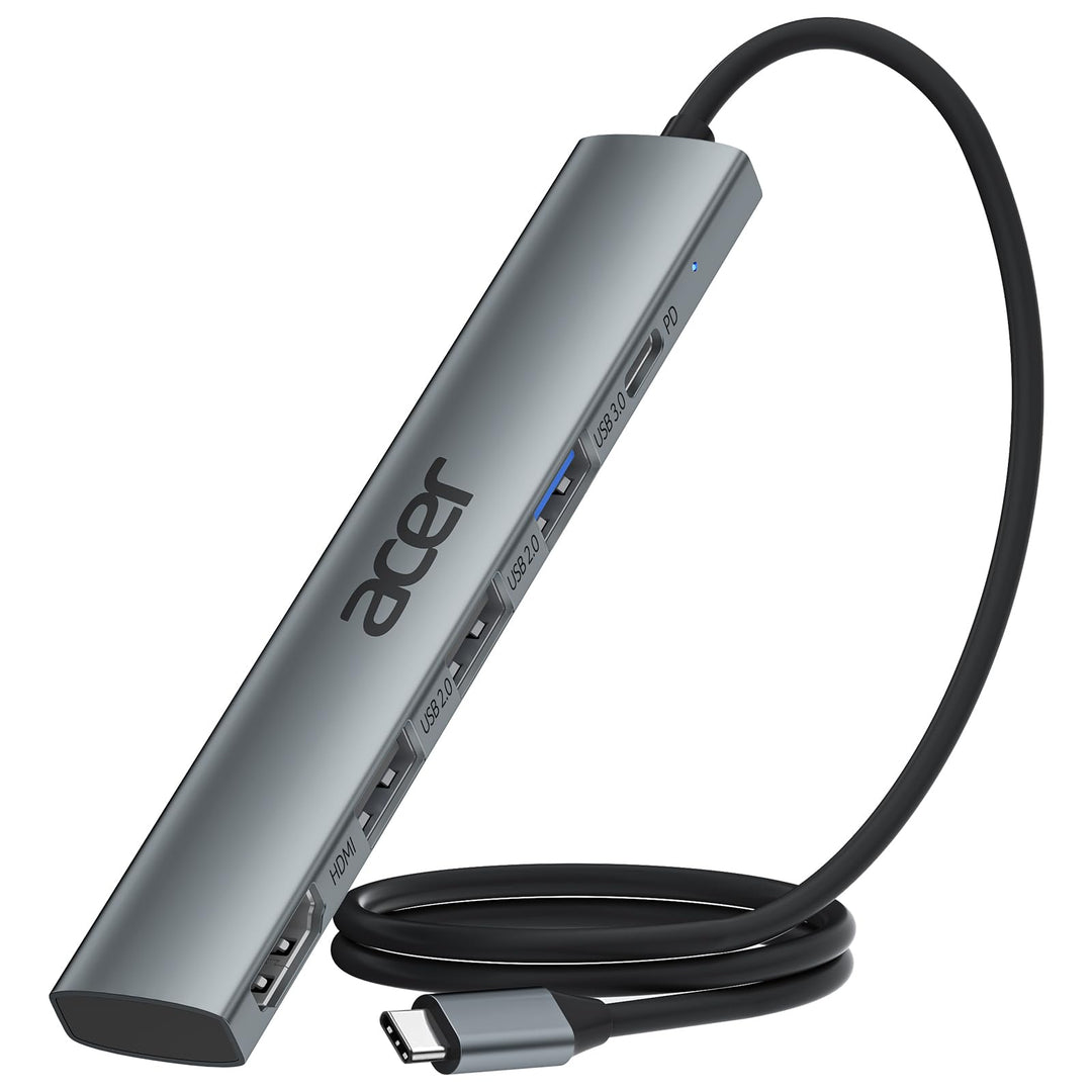 acer USB C Hub 5 in 1, Tragbarer 4K HDMI Adapter PD 100W, 3X USB-A Datenport, USB C auf HDMI Adapter