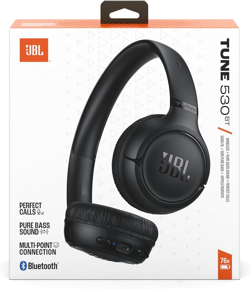 JBL Tune 530 BT Wireless On-Ear Kopfhörermit JBL Pure Bass Sound, Bis zu 76 Stunden Musikwiedergabe,