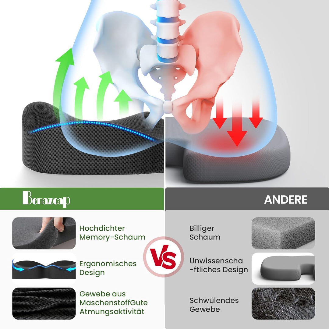 Benazcap Sitzkissen Orthopädisch, Ergonomisches Hämorrhoiden Sitzkissen, wirkt Schmerzreduzierend, S