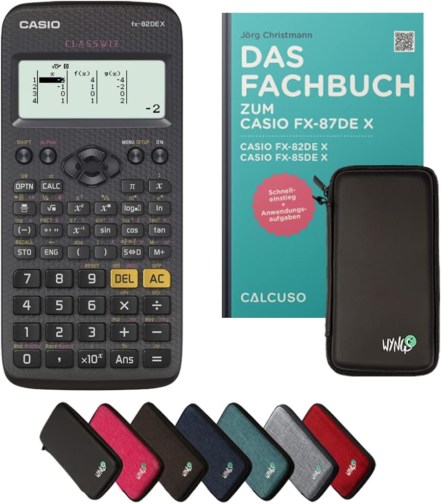 CALCUSO Standarpaket: Casio FX-82DE X technisch-wissenschaftlicher Taschenrechner + WYNGS Schutztasc
