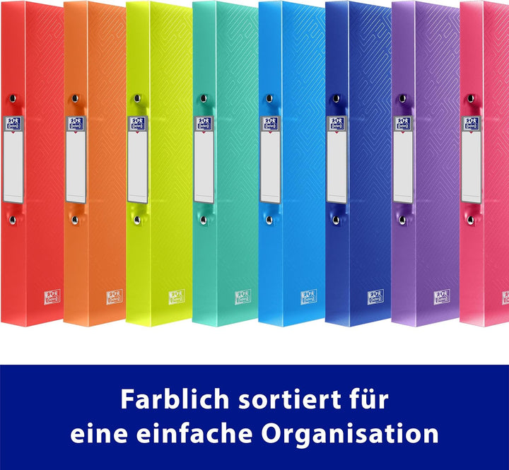 Oxford Ringbuch A4, Rückenbreite 4 cm, 2 Ringe, Kunststoff, 8 Farben, 10 Stück 4cm, 4cm