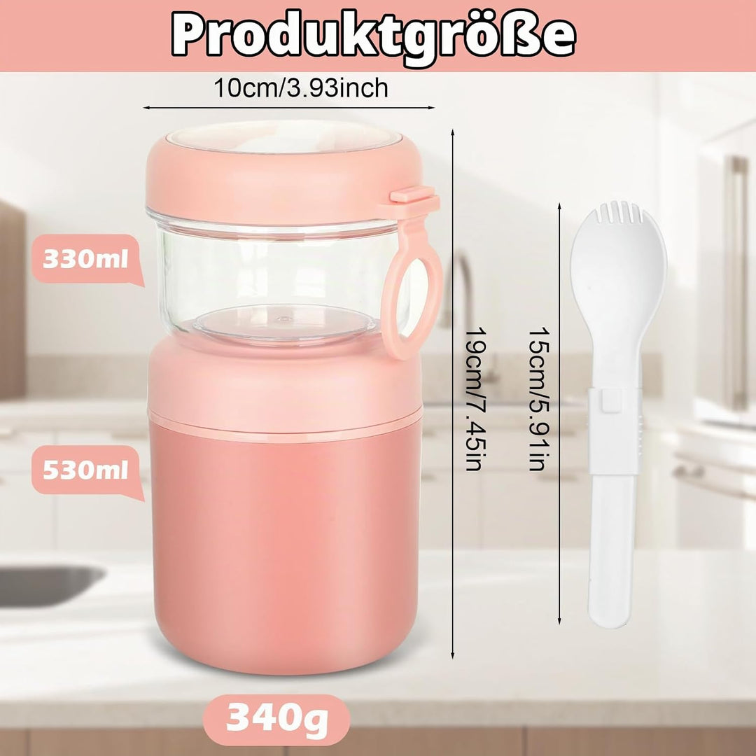 Grosser Edelstahl Müslibecher to Go, Joghurtbecher 530ml+330ml Tragbarer Auslaufsicherer Müslibecher