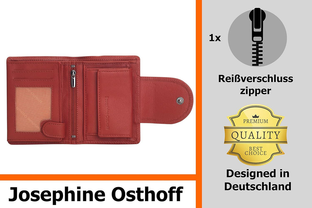 Josephine Osthoff Geldbörse Damen Wiener Schachtel, Platz für 11 Karten, Minibrieftasche mit Münzfac