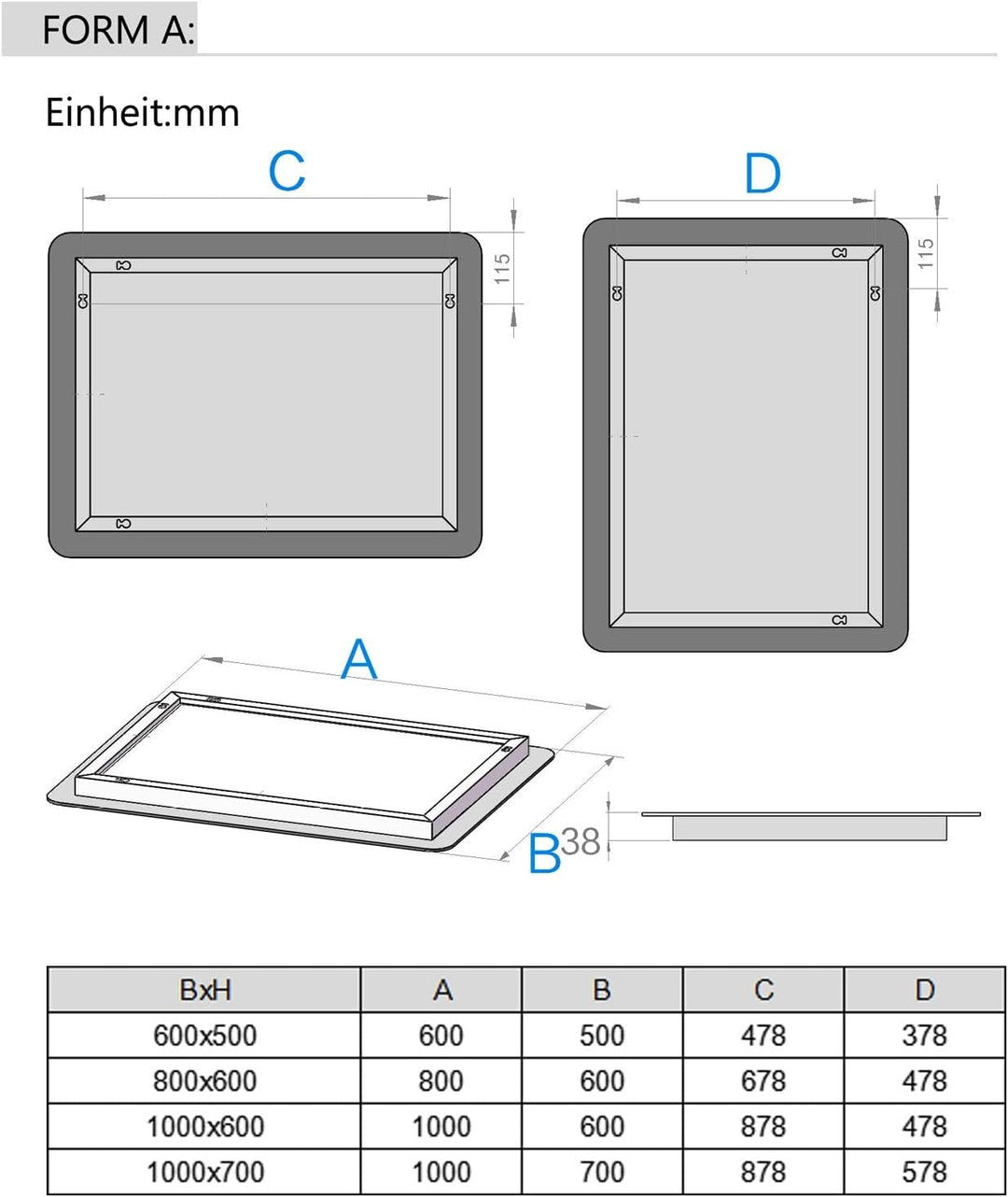 MEESALISA LED Badspiegel 60 x 50 cm mit Beleuchtung Rechteckig Badezimmer Wandspiegel Antibeschlage