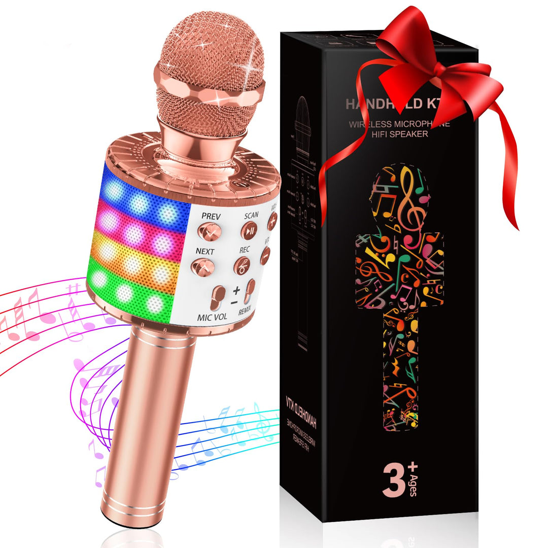 Karaoke Mikrofon Kinder mit LED Licht, Tragbare Drahtloses Bluetooth Mikrofon Lautsprecher, Heim KTV