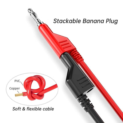 Cleqee 30 Stück Multimeter Messleitungen Set, doppelendig, Stapelbar 4 mm Bananenstecker Testleitung