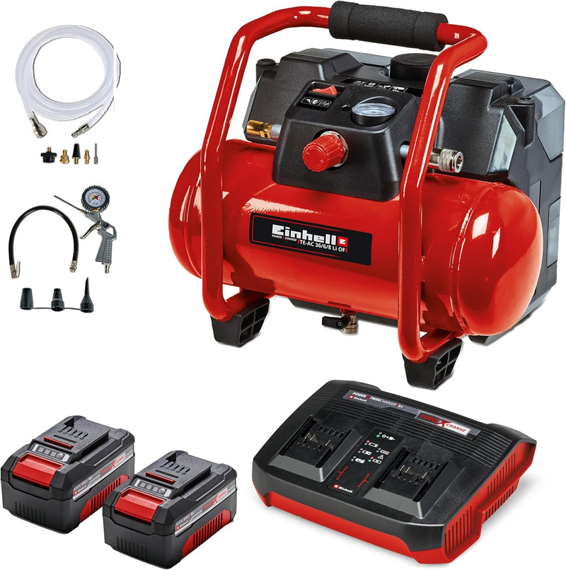 Einhell Akku-Kompressor TE-AC 36/6/8 Li OF Set Power X-Change (2x18V, Lithium-Ionen, max. 8 bar, 6 L