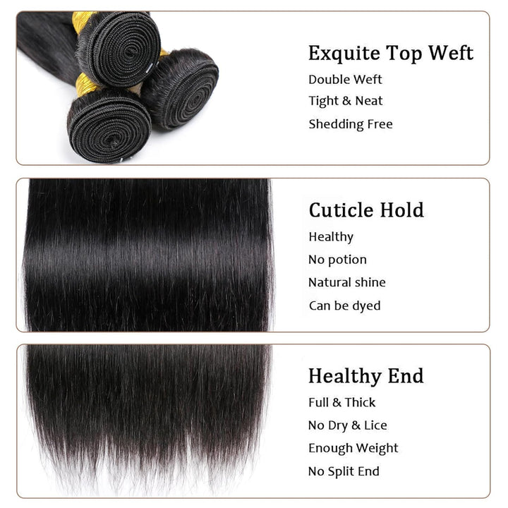 DaiMer Human Hair Bundles Straight 18 20 22 Brazilian Straight Hair Bundles 100% Human Hair Straight