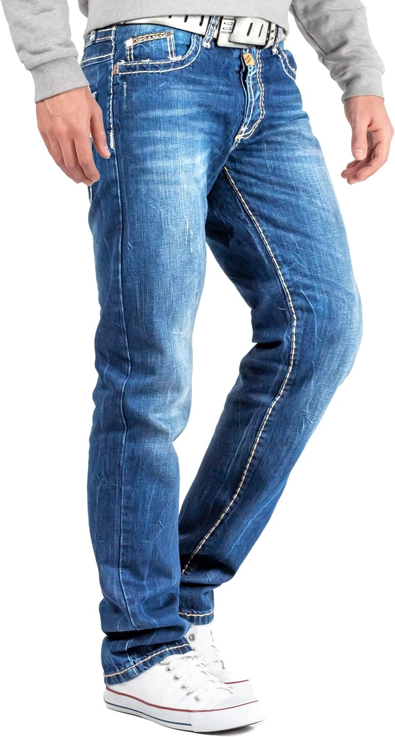 Cipo & Baxx Herren Jeans mit dicken Nähten 28W / 32L Blau - 04, 28W / 32L Blau - 04
