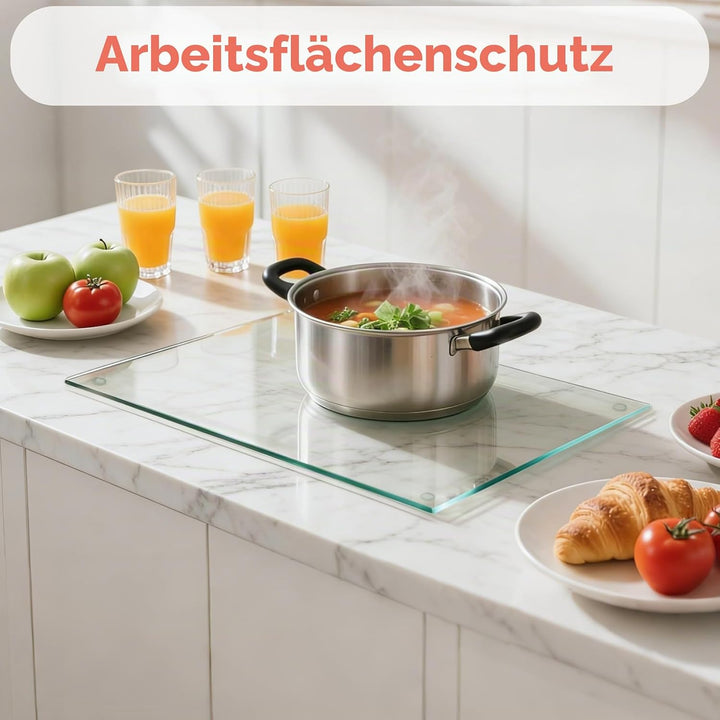Hacaroa 4 Stück Gehärtetes Glas Schneidebrett mit Gummifüssen, Rechteckiges Rutschfestes Schneidebre