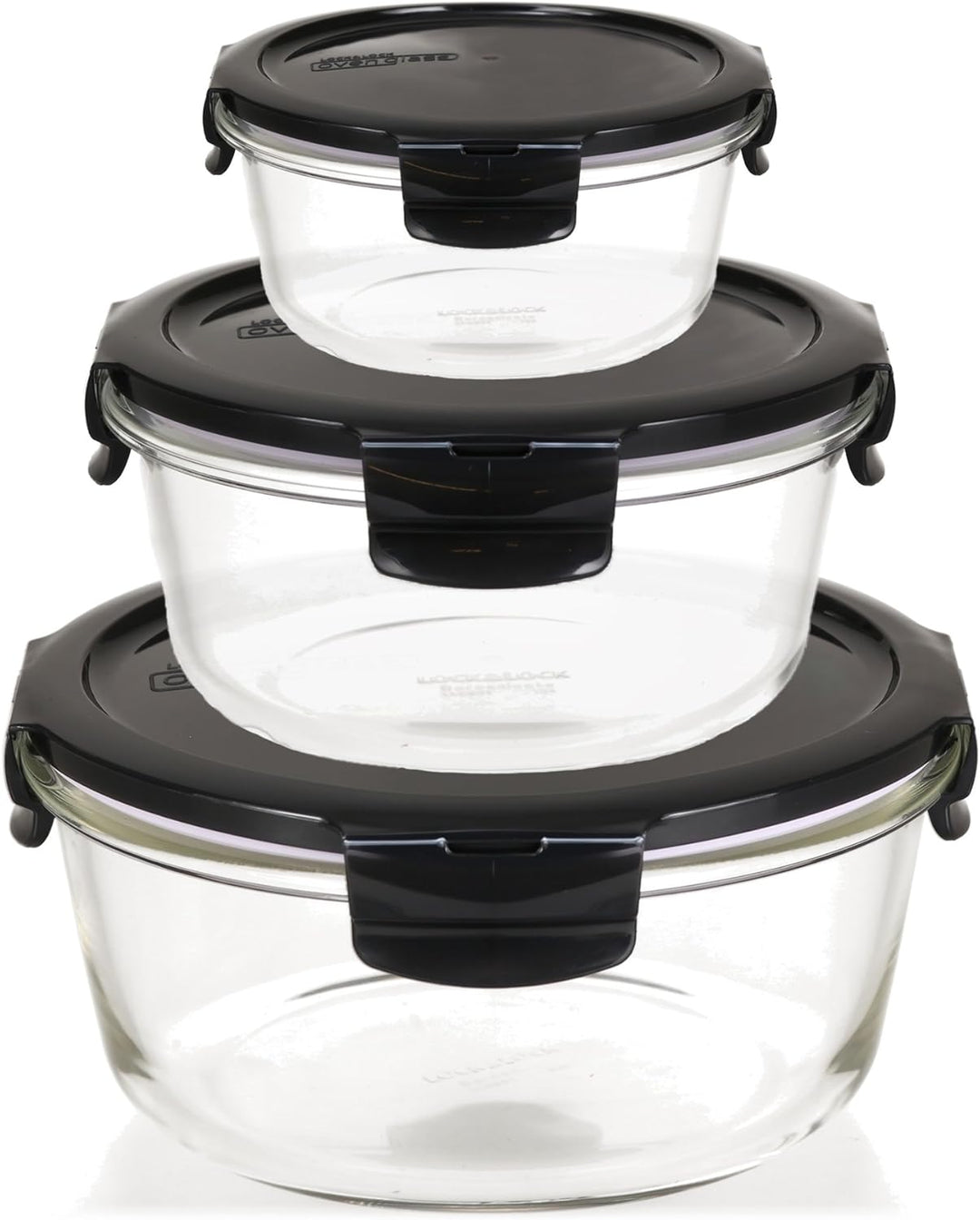 LOCK & LOCK Frischhaltedosen aus Glas mit Deckel, 3er Set rund - OVEN GLASS - Für den Kühlschrank &