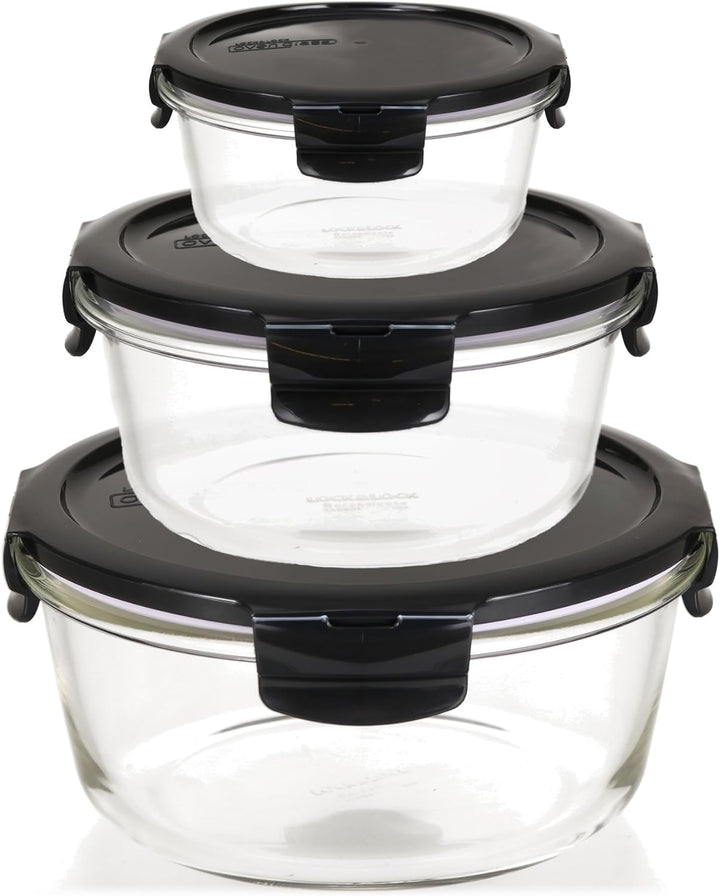 LOCK & LOCK Frischhaltedosen aus Glas mit Deckel, 3er Set rund - OVEN GLASS - Für den Kühlschrank &