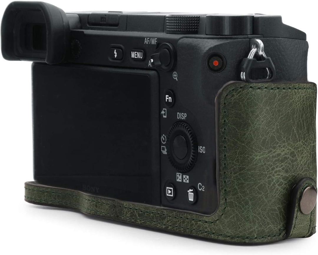 MegaGear MG1644 Ever Ready Kameratasche aus Echtleder, kompatibel mit Sony Alpha A6100, A6400, Grün,