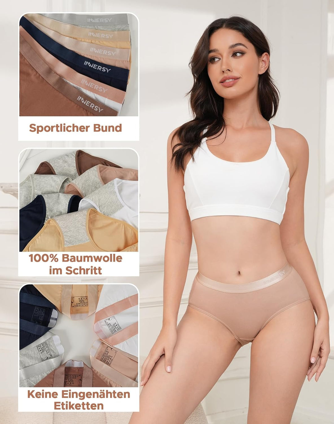 INNERSY Unterwäsche Damen Slip Bequeme Baumwollunterhosen Mehrpack Atmungsaktive Pantys 6er Pack XS