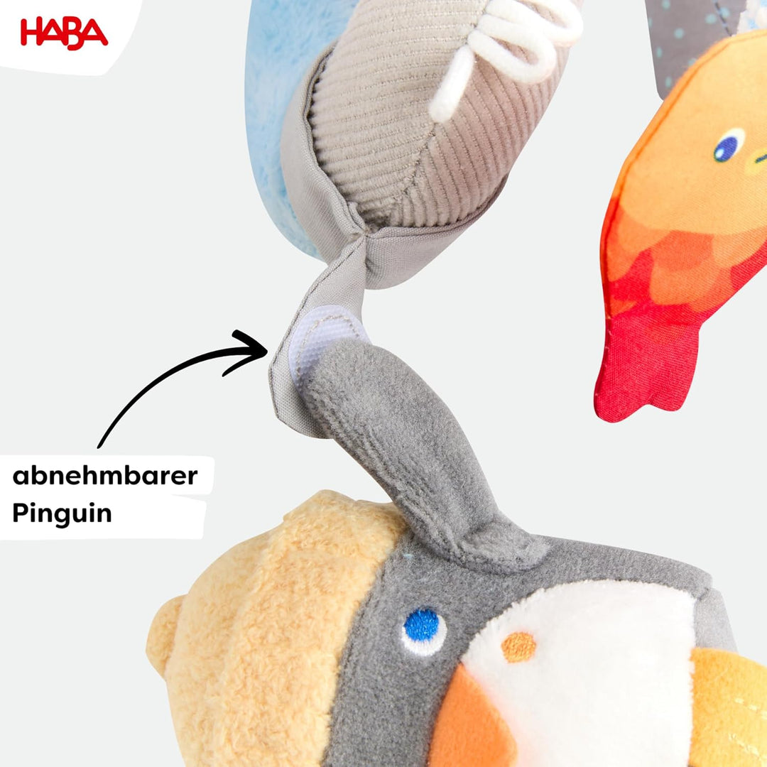 HABA Mobile-Spirale Pinguin – abnehmbare Tier-Figur, Glöckchen und Spiegelfolie, für Kinderwagen und
