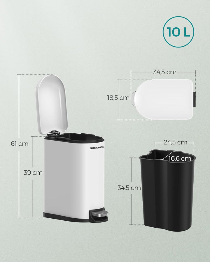 SONGMICS Abfalleimer für Badezimmer, 10 l, klein, Deckel, Treteimer für Toilette, kompakt, kleiner R