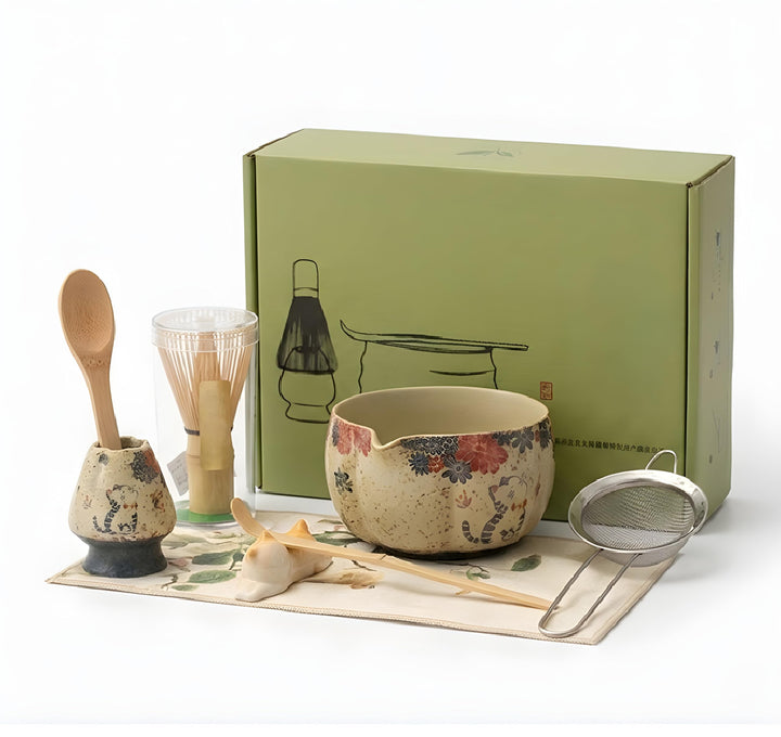 Matcha Set Japan 8-teilig – Premium Matcha Tee Set mit Keramik Schale, Bambus Chasen Besen & Halter,