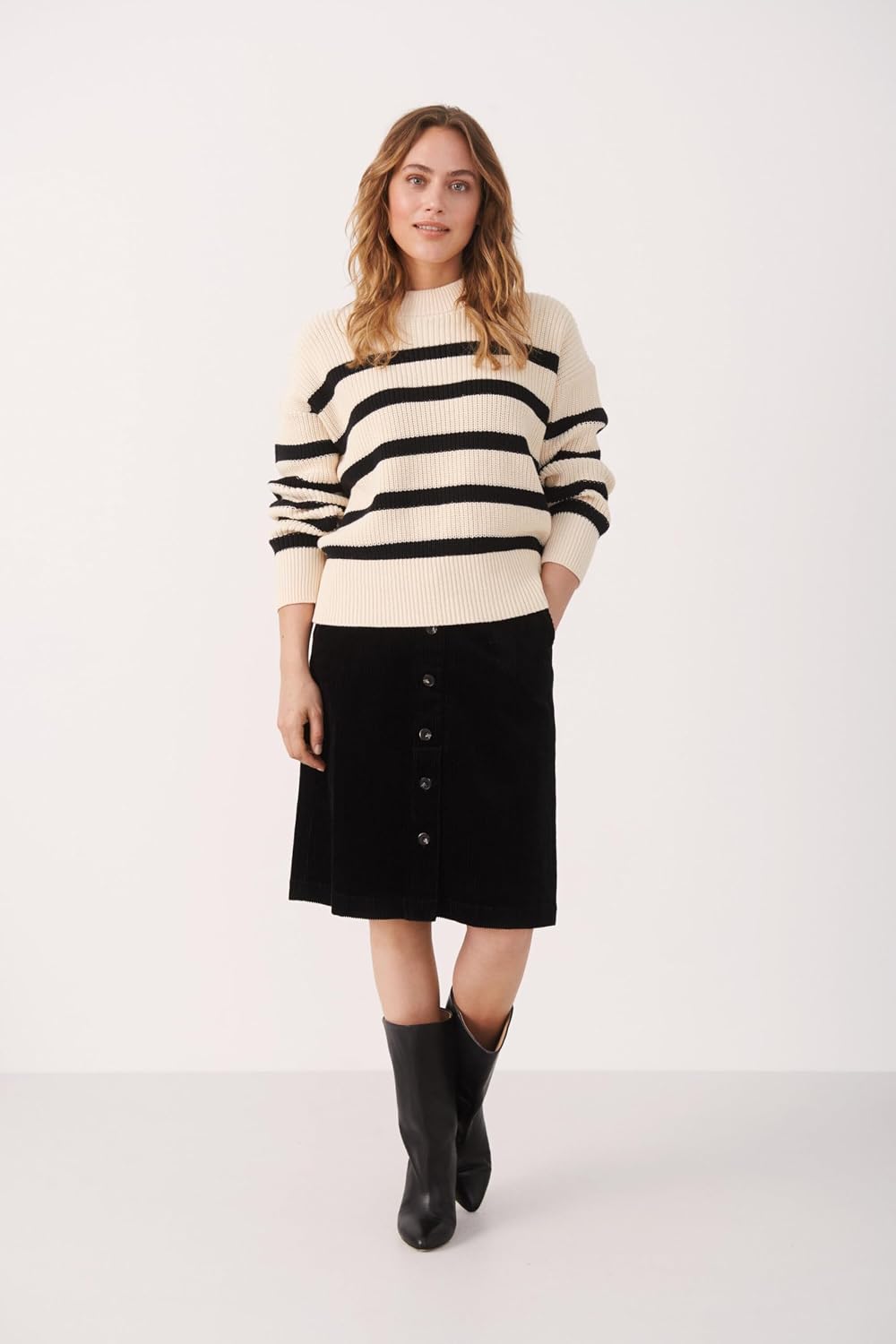 PART TWO Damen Strickpullover RetaPW Lange Ärmel M Schwarze Streifen, M Schwarze Streifen