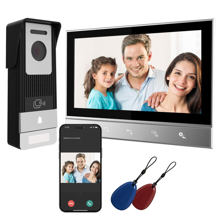 4-Draht Video Türsprechanlage mit Kamera, 7" Innenmonitor, 1080P Nachtsicht, Gegensprechanlage mit A