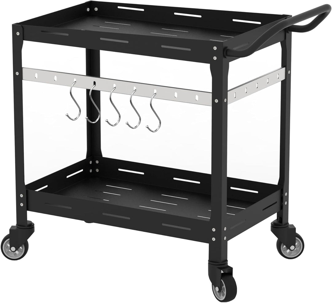 casa.pro Outdoor Servierwagen Bard Garten Rollwagen mit 2 Ablagen Stahl Indoor 72 x 77 x 38 cm Grill