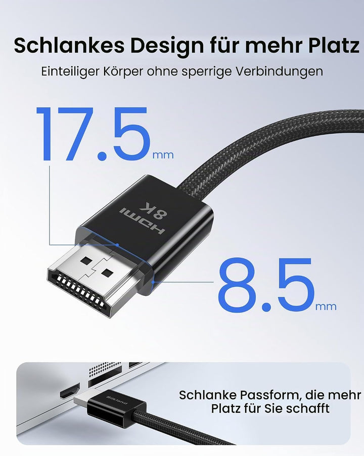 Silkland 8K HDMI 2.1 Kabel 3m [Zertifiziert] 4K@120Hz eARC HDR10+, 48Gbit/s Ultra High Speed HDMI Ka