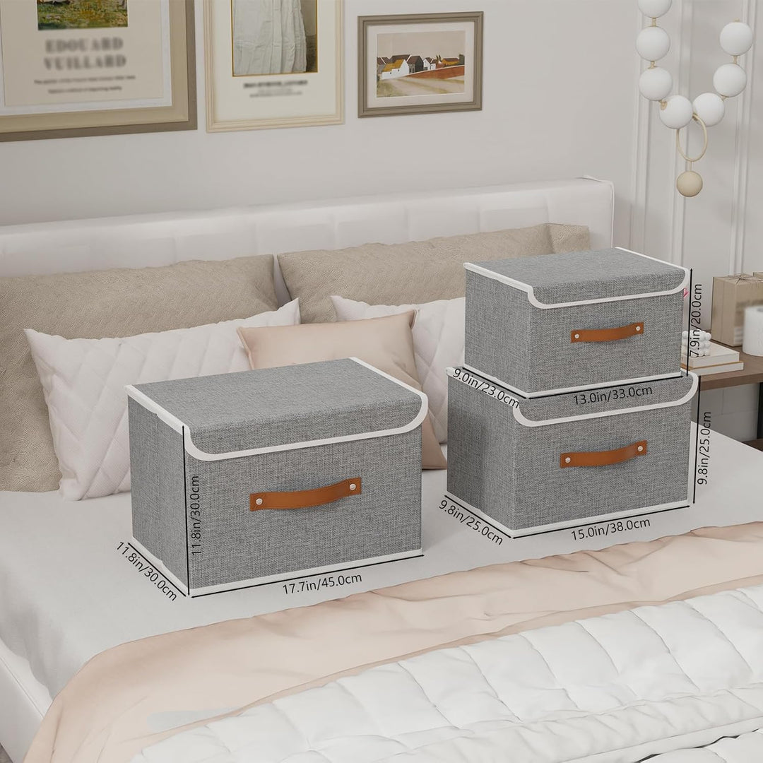 Yawinhe 3 Stück Aufbewahrungsbox mit Deckel, Faltbare Stoffboxen, Waschbare, für Schlafzimmer, Kleid