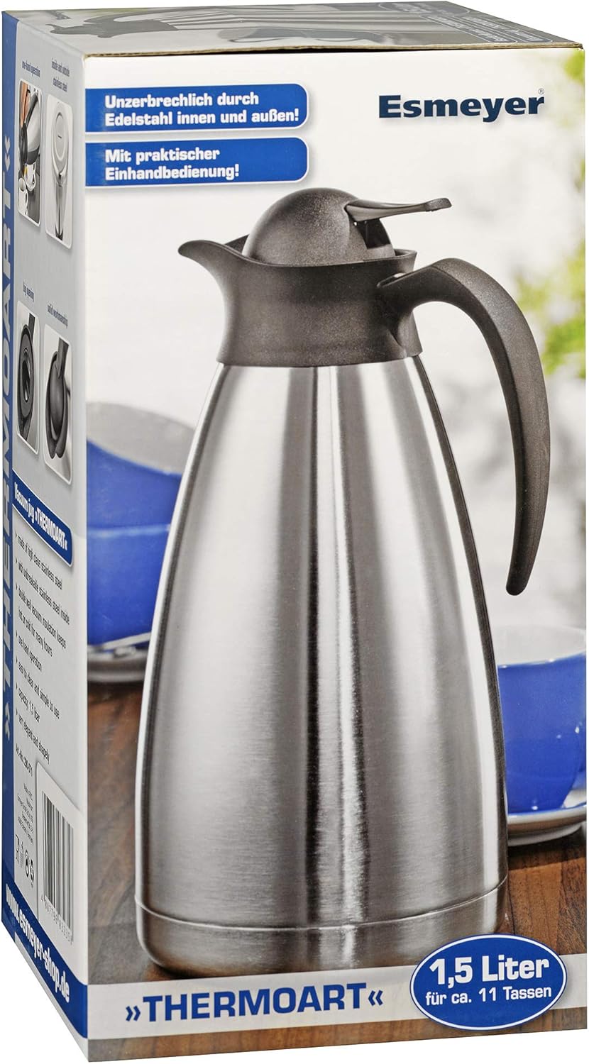 Esmeyer Isolierkanne Thermoart 1,5 Liter, Edelstahl, Silber/schwarz 1500 ml, 1500 ml