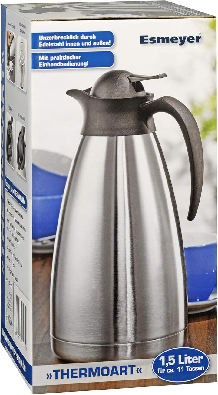 Esmeyer Isolierkanne Thermoart 1,5 Liter, Edelstahl, Silber/schwarz 1500 ml, 1500 ml