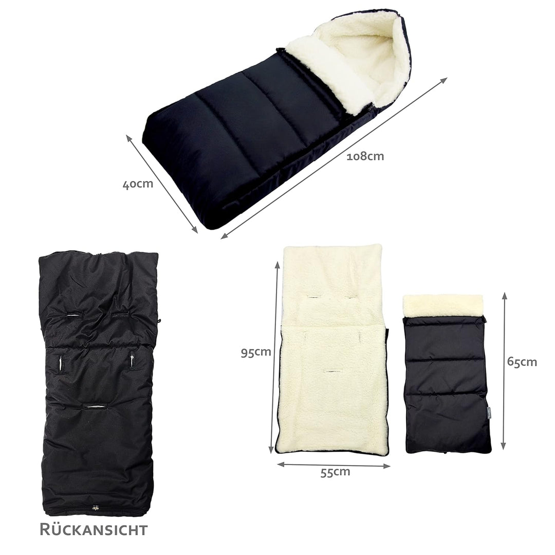 BAMBINIWELT KOMBI-ANGEBOT Muff + Winterfusssack 108cm - aus Lammwolle für Kinderwagen, Buggy, Radanh